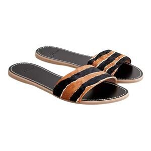 J. Crew Capri Slide Sandals Tiger Print Calf Hair NWT Size 10